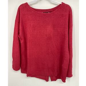 Adrienne Vittadini Womens Linen Roll Tab Sleeve Shirt Top NEW Size Large